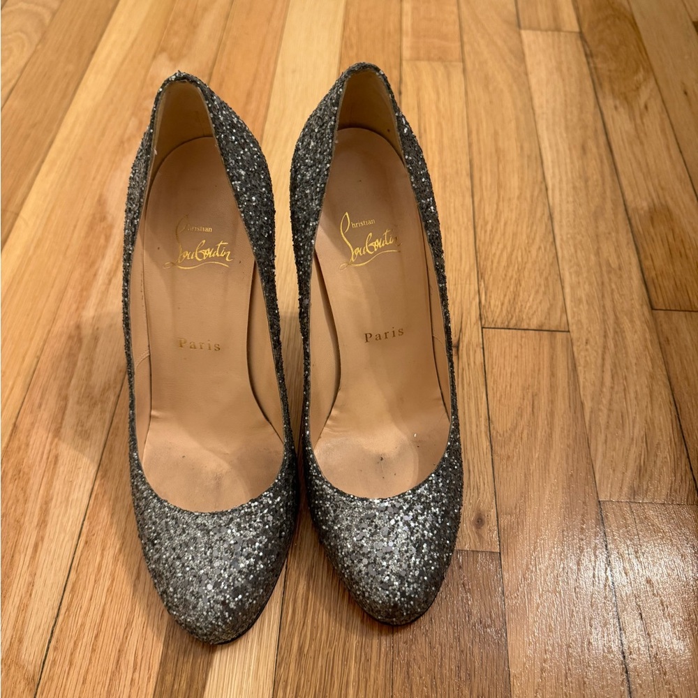 Christian Louboutin Silver Glitter Heels